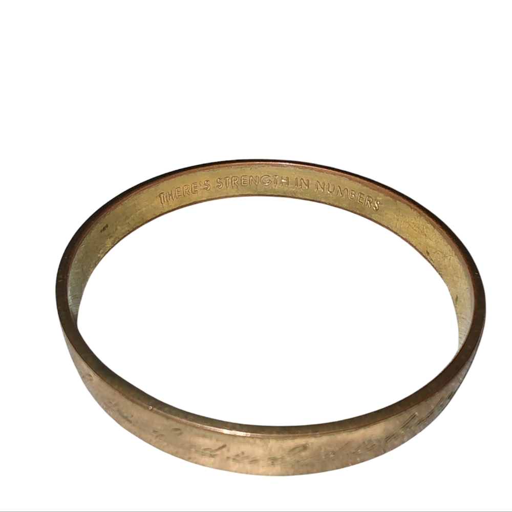 Kate Spade Gold Tone Engraved Hand In Hand/Strength In Numbers Bangle Bracelet